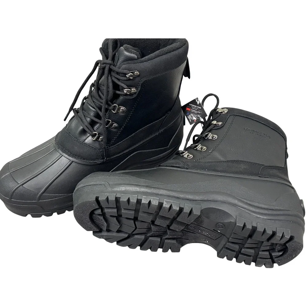 London Fog Jayson Mens Black Winter Boots SZ 12 200g Thinsulate Water Resistant